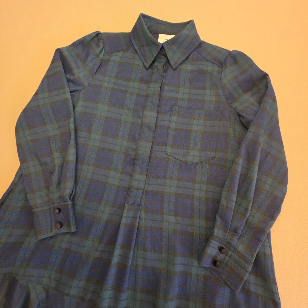 Tuckernuck Callahan Blackwatch Plaid Shirt Dress Navy Blue & Green Sz XS